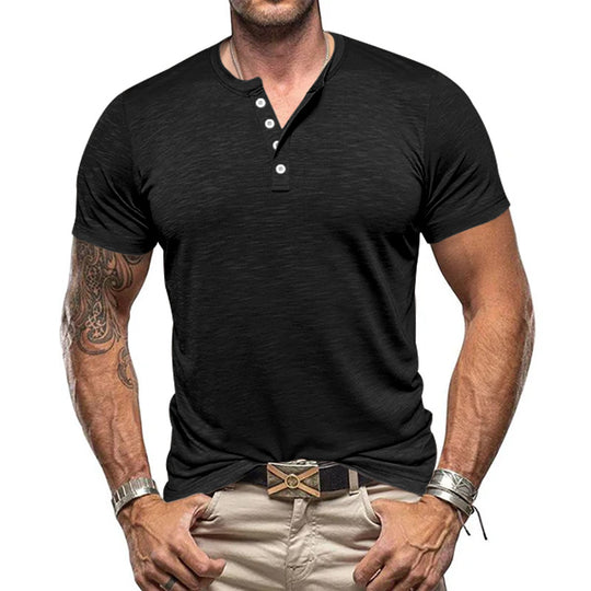 Herren Kurzarm-Henley-T-Shirt aus atmungsaktivem Baumwollmix mit modernem Schnitt EB