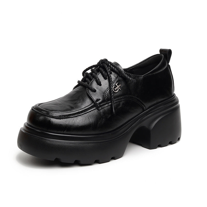Damen Modische Schnürschuhe mit klobigem Absatz und hochwertigem Kunstleder EB
