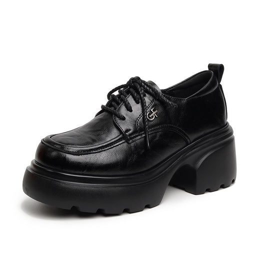Damen Modische Schnürschuhe mit klobigem Absatz und hochwertigem Kunstleder EB