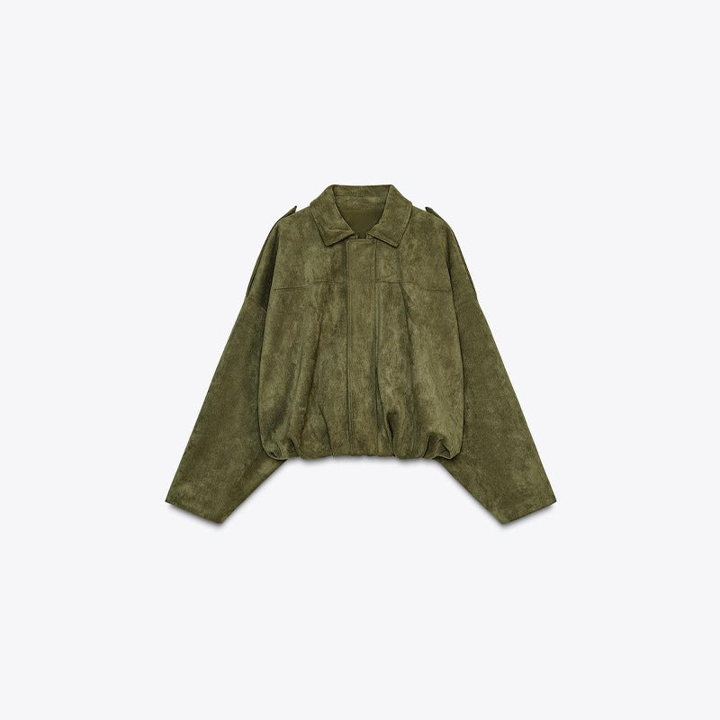 Damen Weiche Veloursjacke mit elastischem Saum und lässigem Schnitt EB