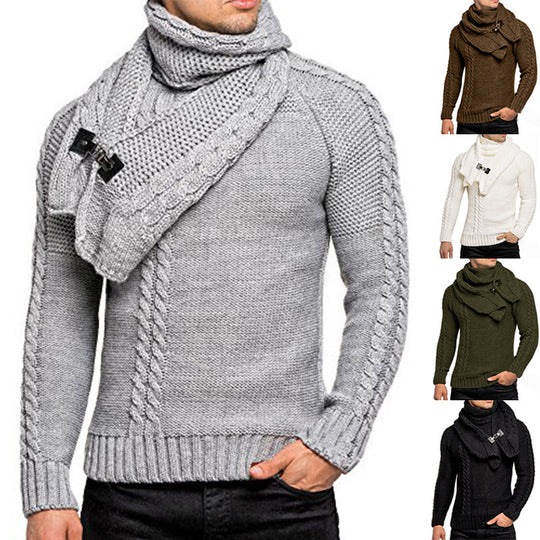 Herren Strickpullover mit elegantem Zopfmuster und modischem Schal EB