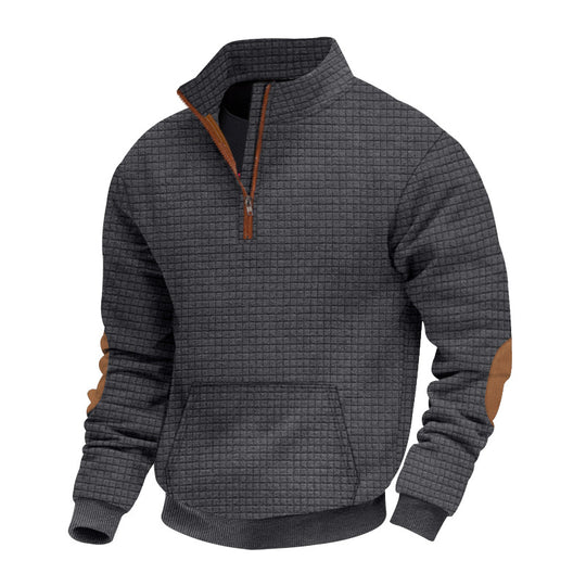 Herren nan gesteppter Halbzip Pullover mit Reißverschlusskragen und Kunstleder-Ellbogenpatches EB