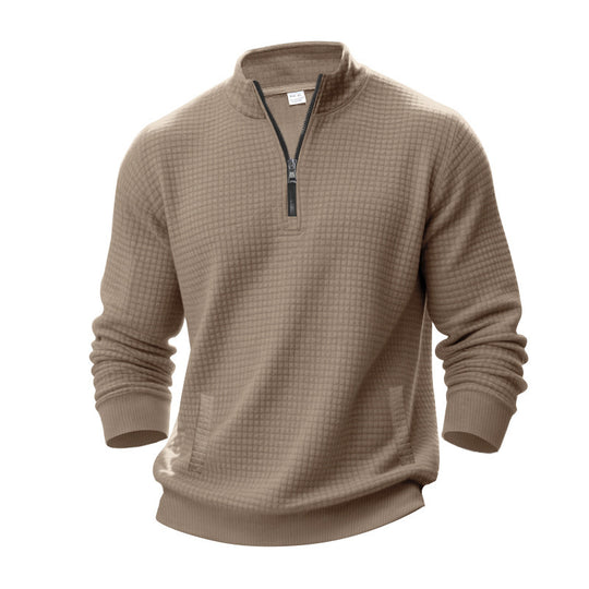 Herren nan Waffelstrick-Halbzip-Pullover mit Stehkragen und elastischem Saum EB