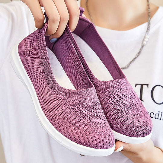 Damen nan atmungsaktive Strick-Ballerina-Slipper mit nahtlosem Sockeneinstieg, orthopädischem Memory-Fußbett und flexibler EVA-Laufsohle EB