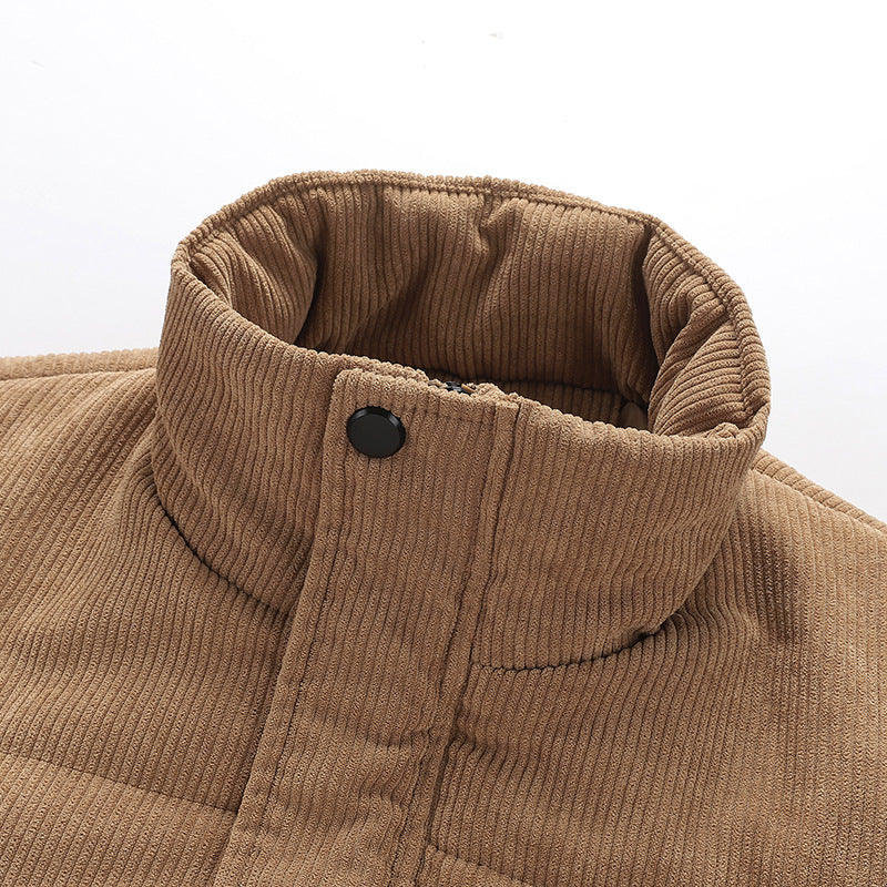 Herren gepolsterte Cordjacke mit hohem Stehkragen, wattierter Isolierung und Reißverschlusstaschen EB