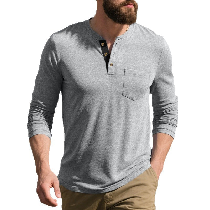 Herren Langarm-Henley-Shirt aus weichem Baumwollmix mit praktischer Brusttasche EB