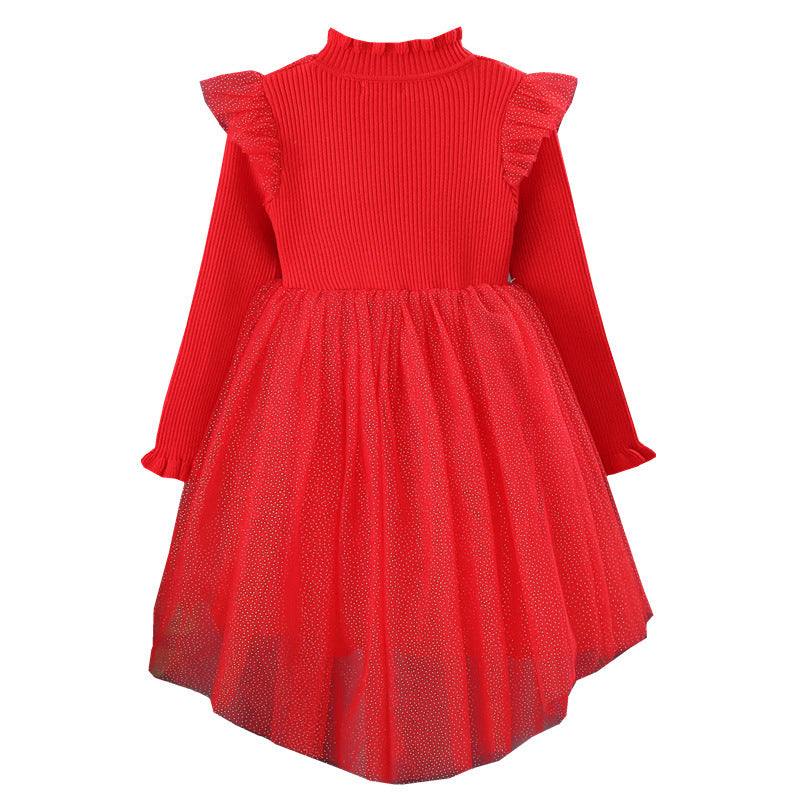 Mädchen Festliches Tüllkleid mit Pailletten und Schleifendetail EB