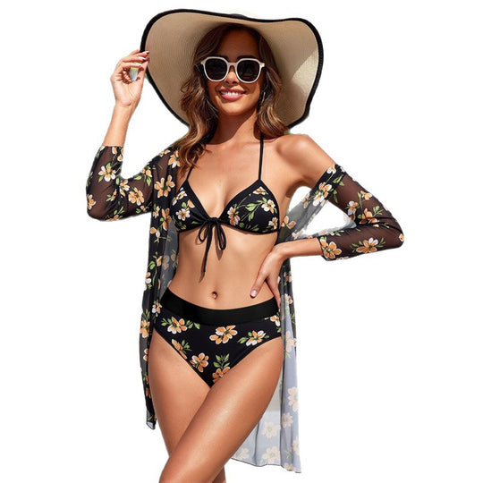 Damen Bikini-Set mit floralem Wickeloberteil und hochtailliertem Unterteil EB