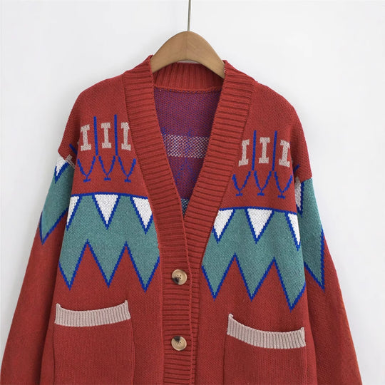 Damen Strickjacke mit kreativem Muster und praktischen Taschen EB