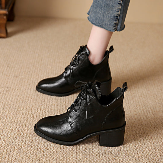 Damen Modische Schnür-Stiefeletten mit elegantem Blockabsatz EB