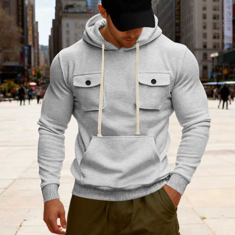 Herren Kapuzenpullover mit Brustklappentasche, Kängurutasche & Rippbündchen EB