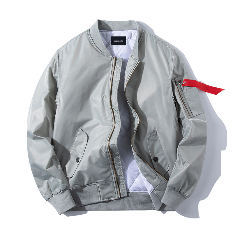 Men's  pilot-style insulated zip-front bomber with quilted lining sleeve utility pocket and snap waist pockets EB