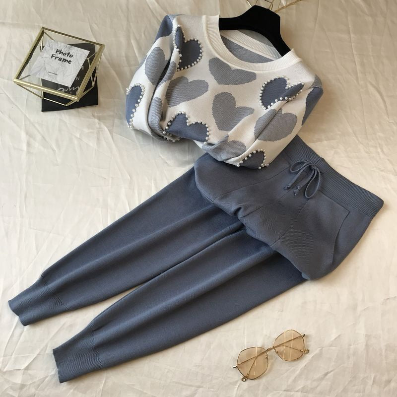 Damen stylisches Freizeitstrickset mit hohem Kragen EB