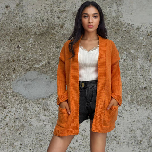 Damen Grobstrick-Cardigan mit offenen Taschen und lässigem Schnitt EB