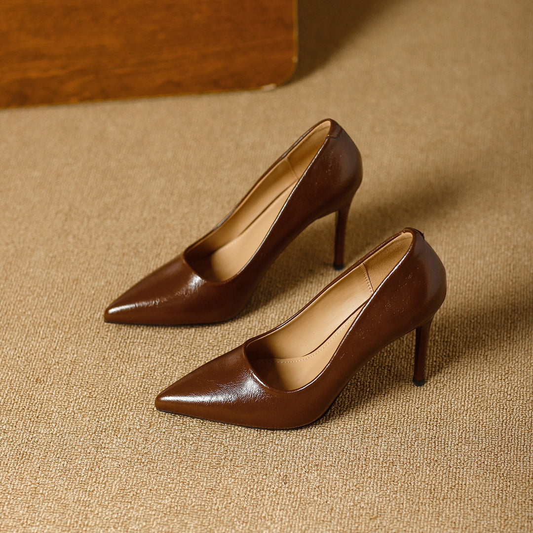 Damen elegante spitze Pumps mit hochwertiger Lederoberfläche EB