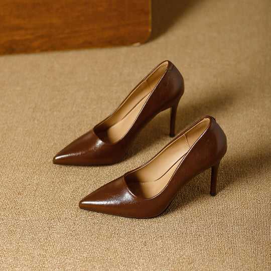 Damen elegante spitze Pumps mit hochwertiger Lederoberfläche EB