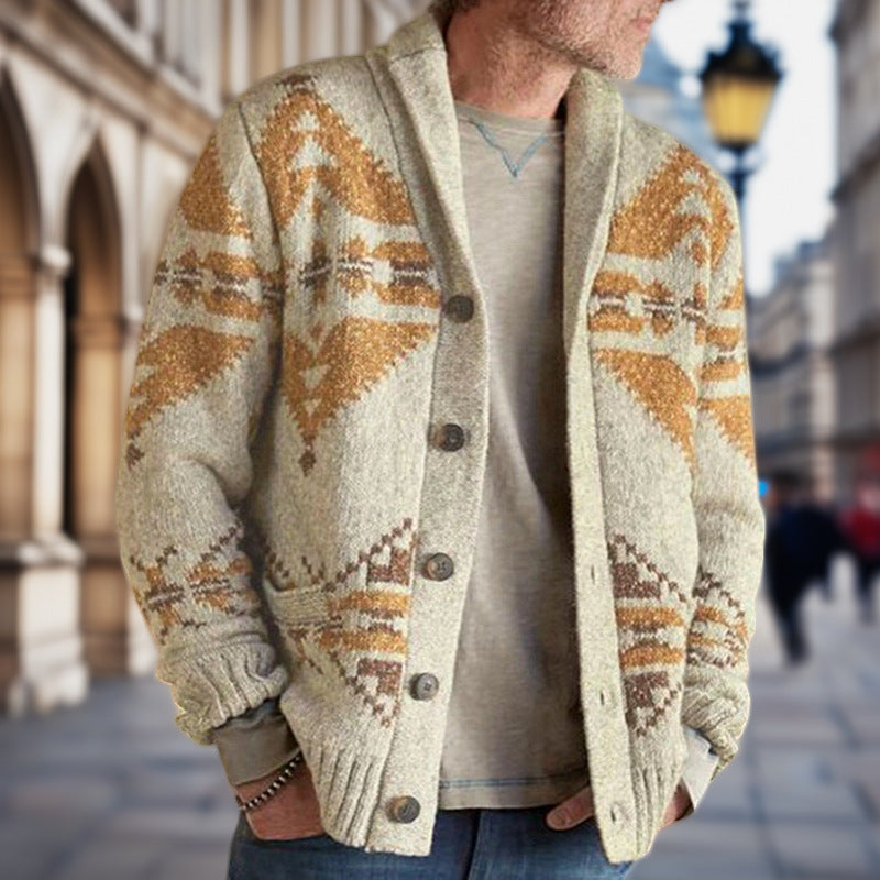 Herren Strickjacke mit geometrischem Muster und einem weichen, wärmenden Futter EB