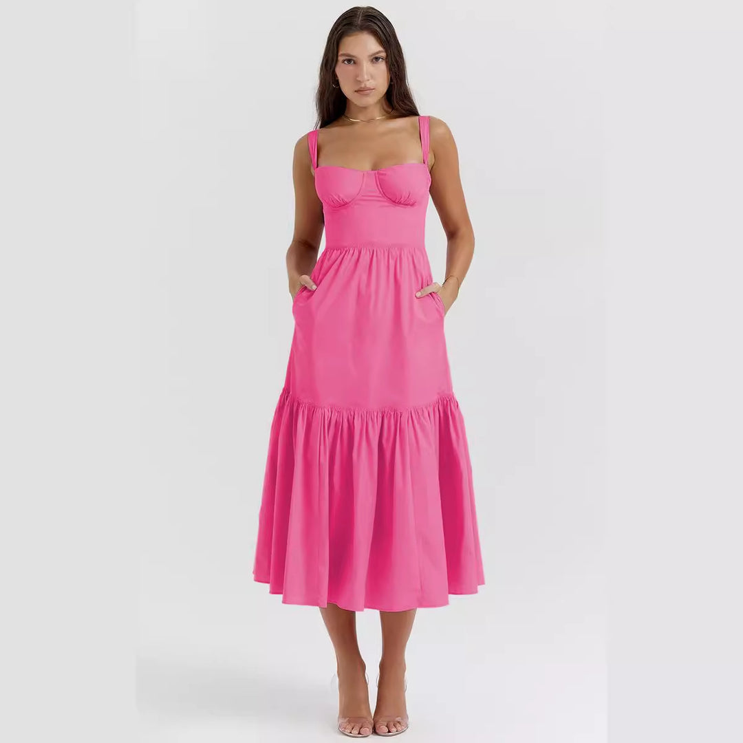 Damen Floral Maxikleid mit schulterfreiem Design und voluminösem Rock EB
