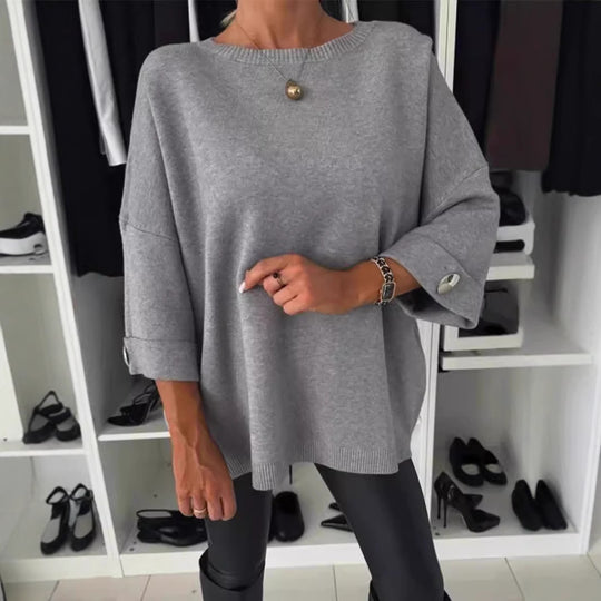 Damen Modischer Strickpullover mit eleganten Knopfdetails EB