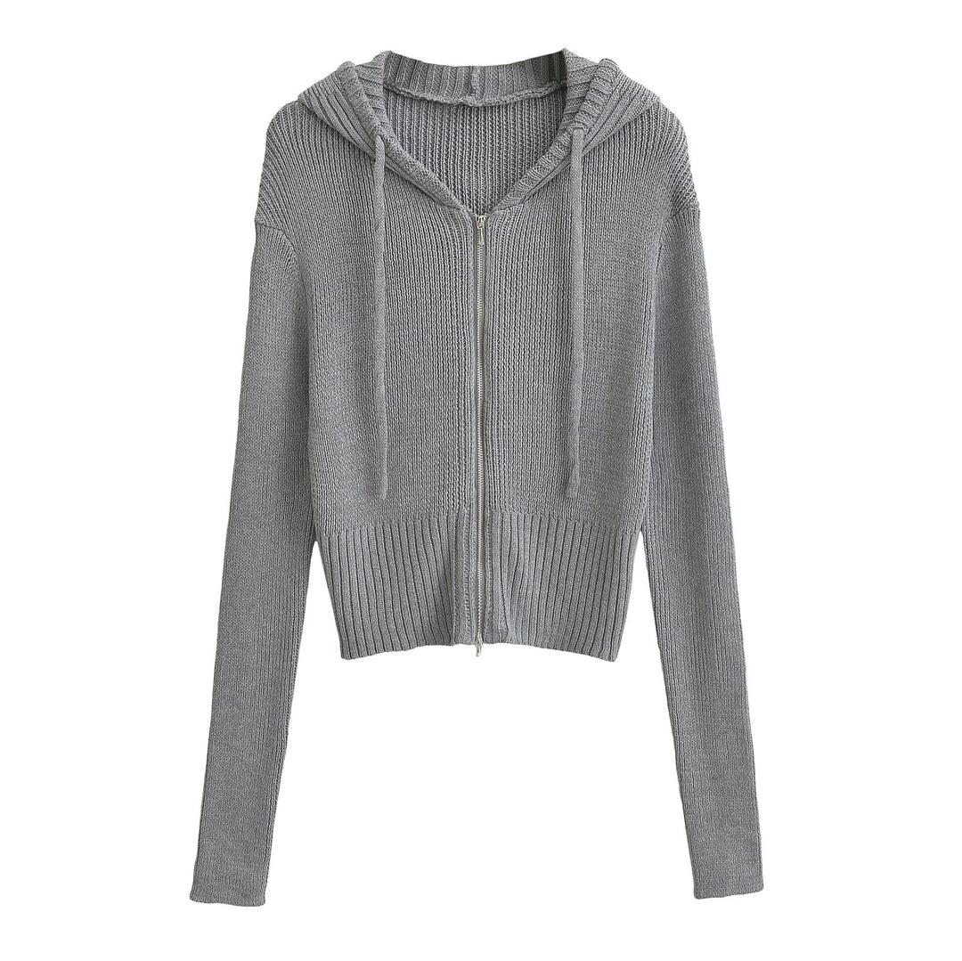 Damen lässiger Strickzipper mit Kapuze EB