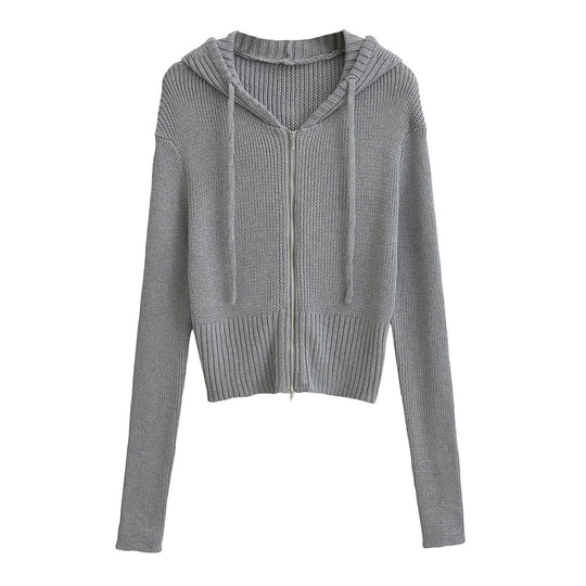 Damen lässiger Strickzipper mit Kapuze EB