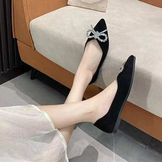 Damen elegante Ballerinas mit strassbesetztem Schleifendetail EB