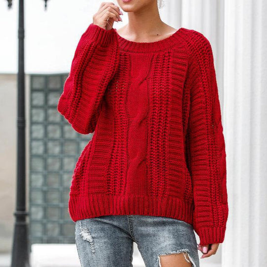 Damen Grobstrickpullover mit voluminösen Ärmeln und Zopfmuster EB
