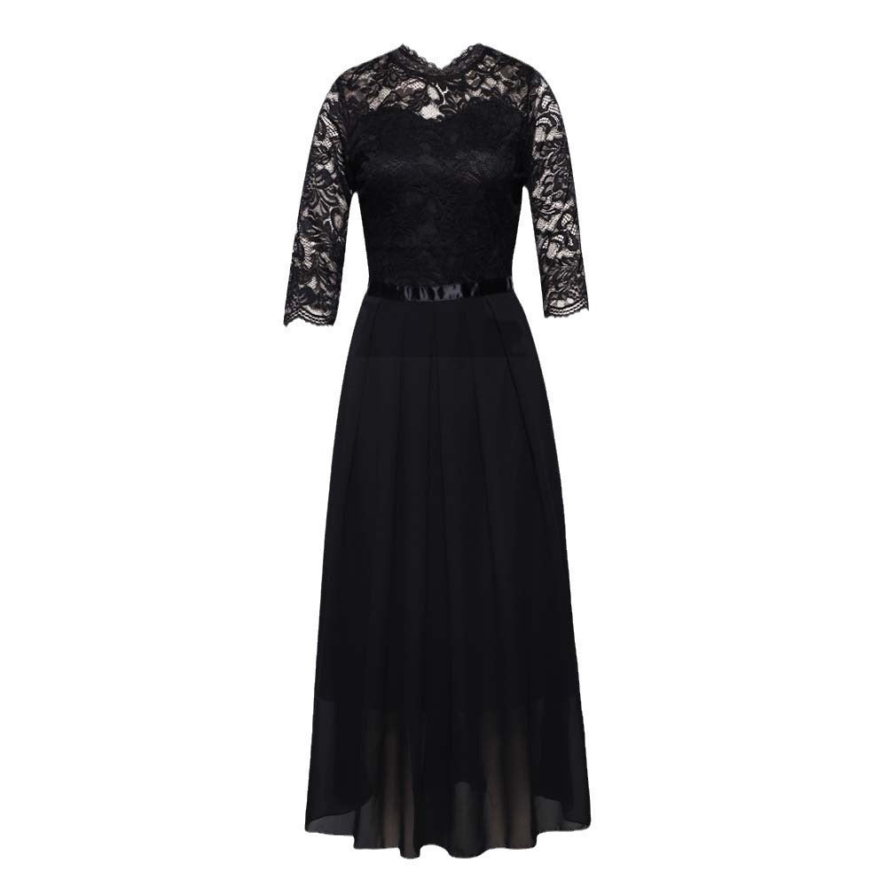 Damen Elegantes Maxikleid mit spitzen Ärmeln und feiner Chiffon-Optik EB