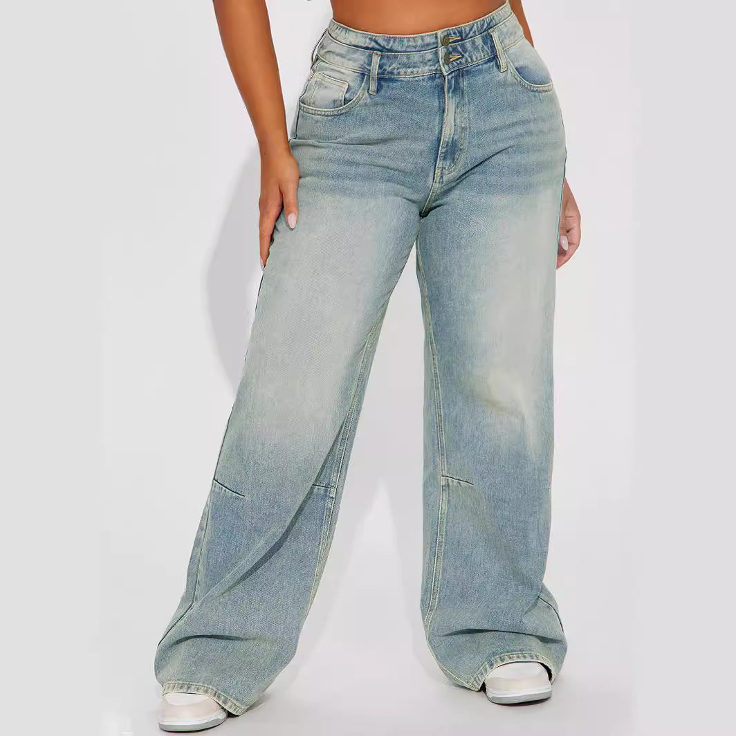 Damen Weit geschnittene Hochbundjeans mit modischem Schnitt und praktischen Taschen EB