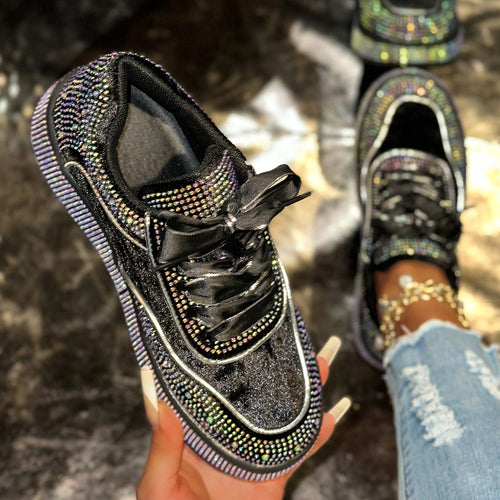 Damen Glamouröse Sneaker mit funkelnden Strass-Applikationen und bequemer Sohle EB