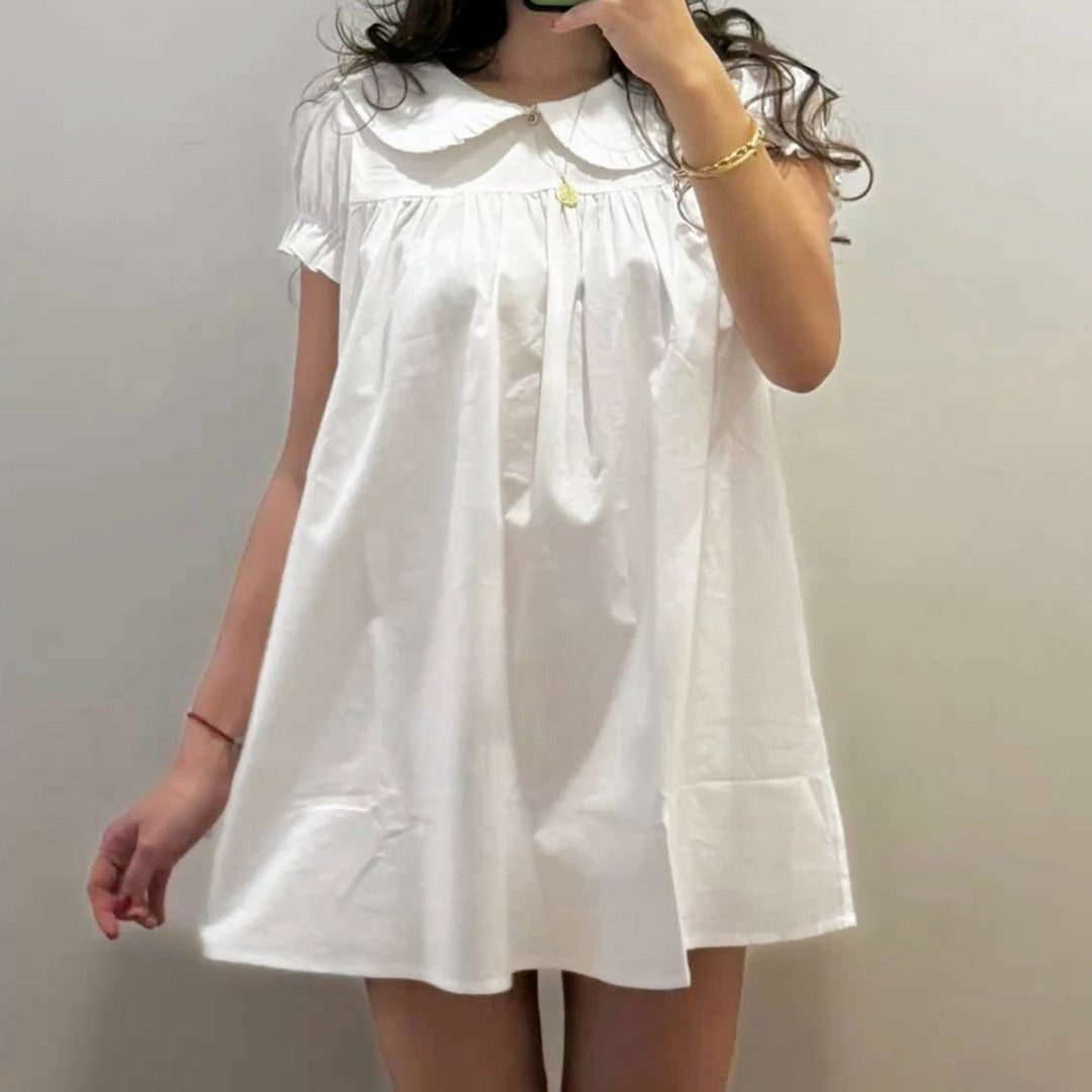 Damen elegantes Baumwollkleid mit Rüschendetails und herausragendem Kragen EB