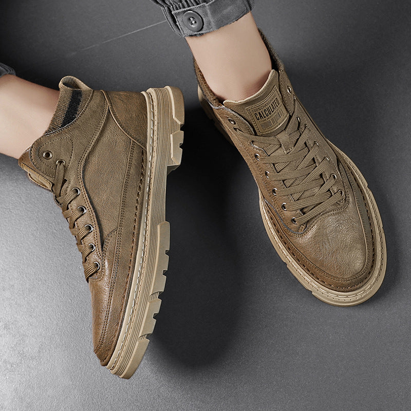 Herren lederoptik High-Top City-Boot Sneaker mit gestricktem Schaftkragen und stoßdämpfender Profilsohle EB