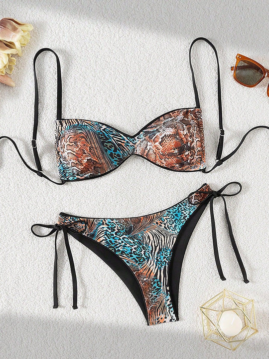 Damen Push-Up Bikini mit raffiniertem Animal-Print und verstellbaren Trägern EB
