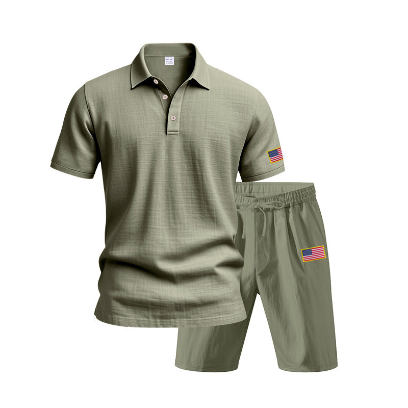 Herren Polo- und Shorts-Set mit gesticktem Länderflaggen-Motiv EB