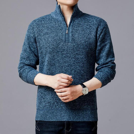 Herren Strickpullover mit modernem Stehkragen und strukturierter Oberfläche EB