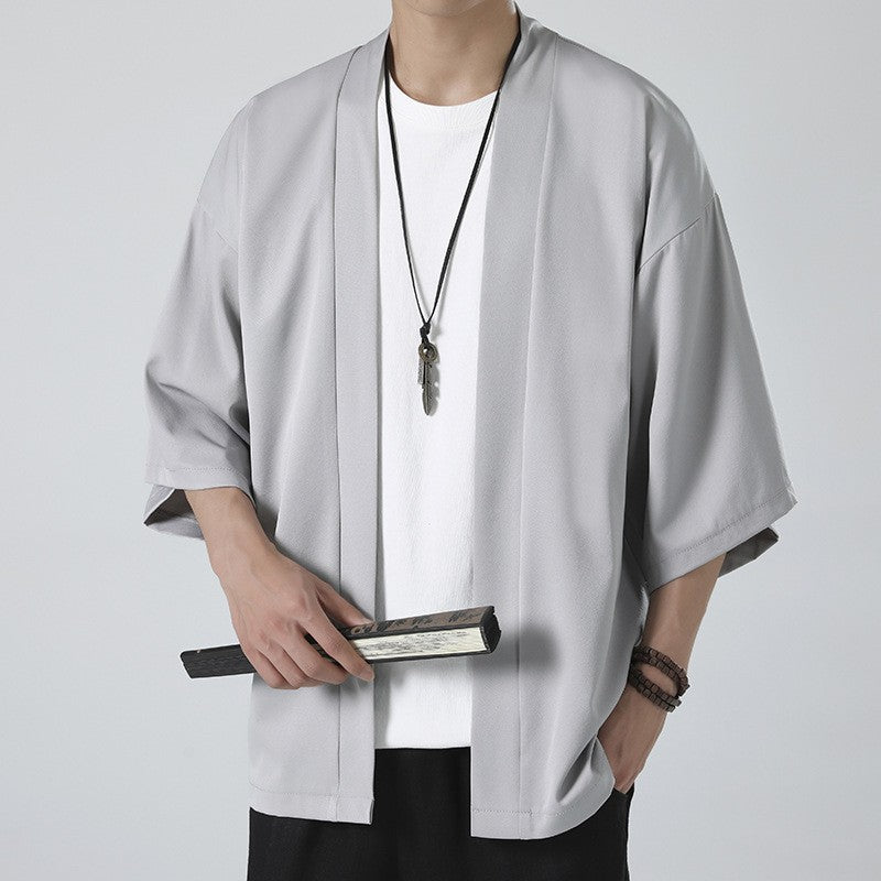 Herren nan kimonoartige Kurzjacke im Oversize-Stil mit offenem Schnitt und weichem Fall EB