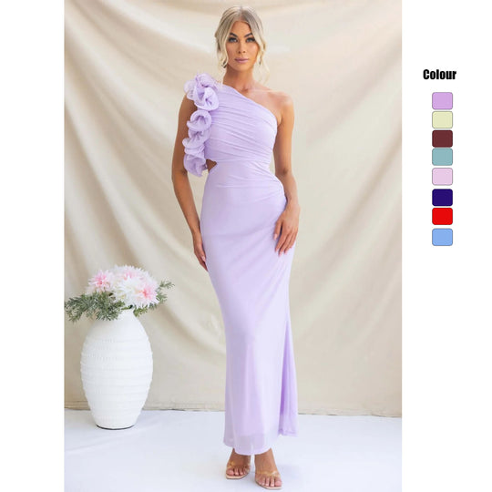 Damen Elegantes Rüschen-Maxikleid mit einem schulterfreien Design und figurbetontem Schnitt EB