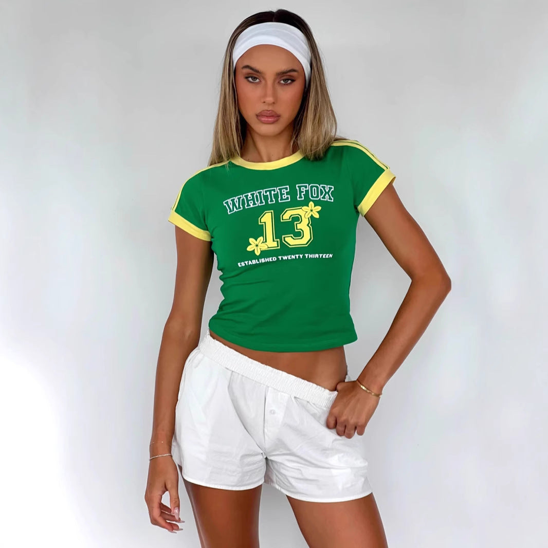Damen Crop-Top mit kreativem Grafikdesign EB