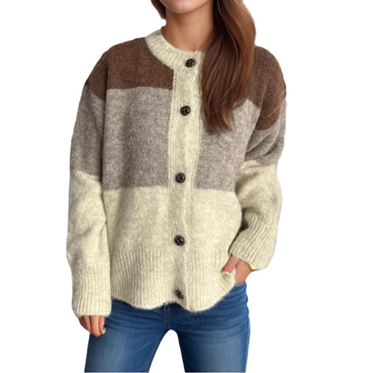 Damen Strickjacke mit knöpfbarem Design und modernen Farbschnitten EB