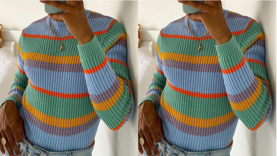 Damen Strickpullover mit modischem Streifenmuster und lässigem Schnitt EB