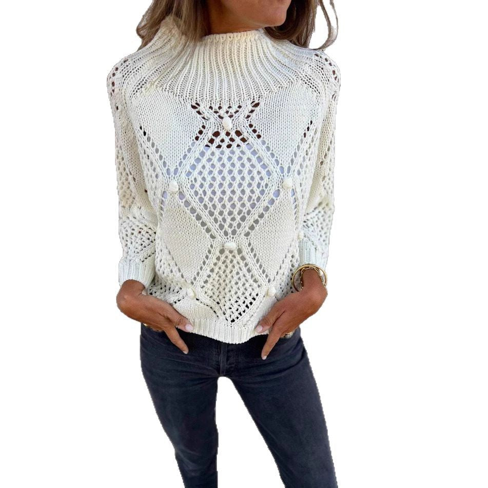Damen luftiger Strickpullover mit kunstvollem Lochmuster EB