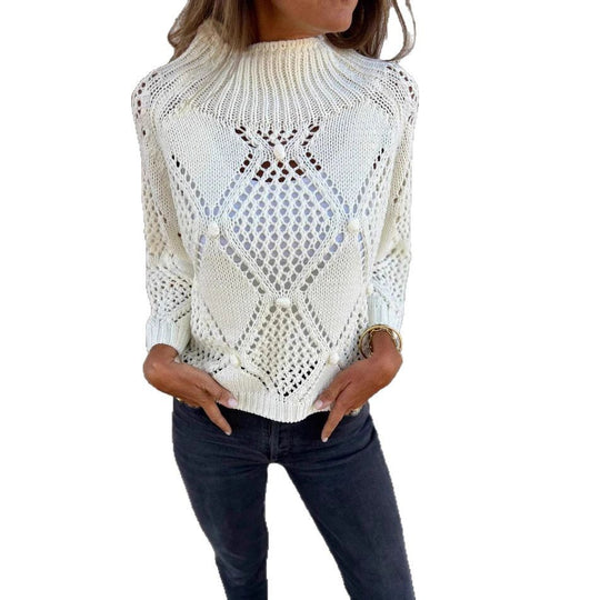 Damen luftiger Strickpullover mit kunstvollem Lochmuster EB