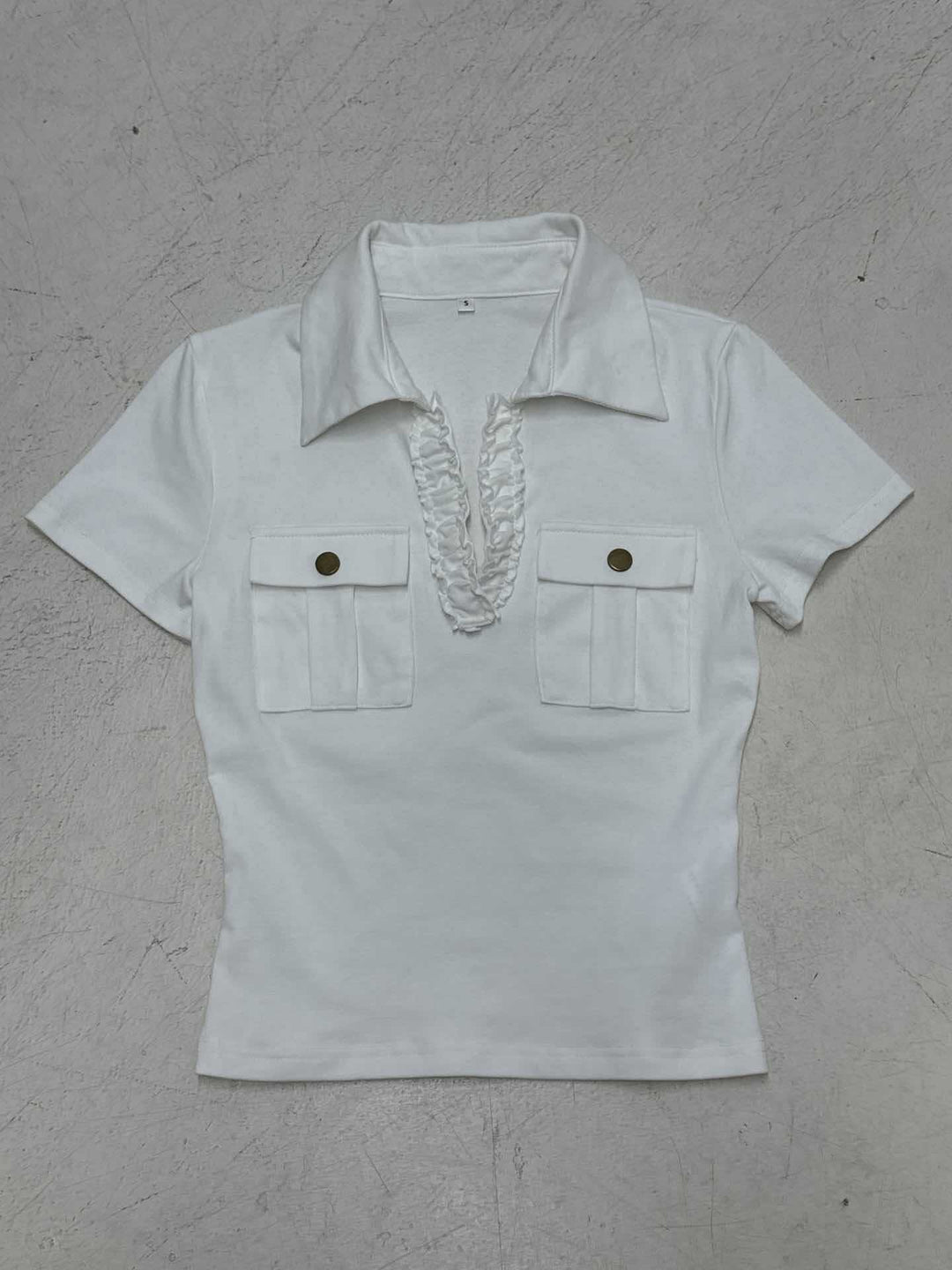 Damen lässiges Polohemd mit dekorativem Kragen und Taschen EB