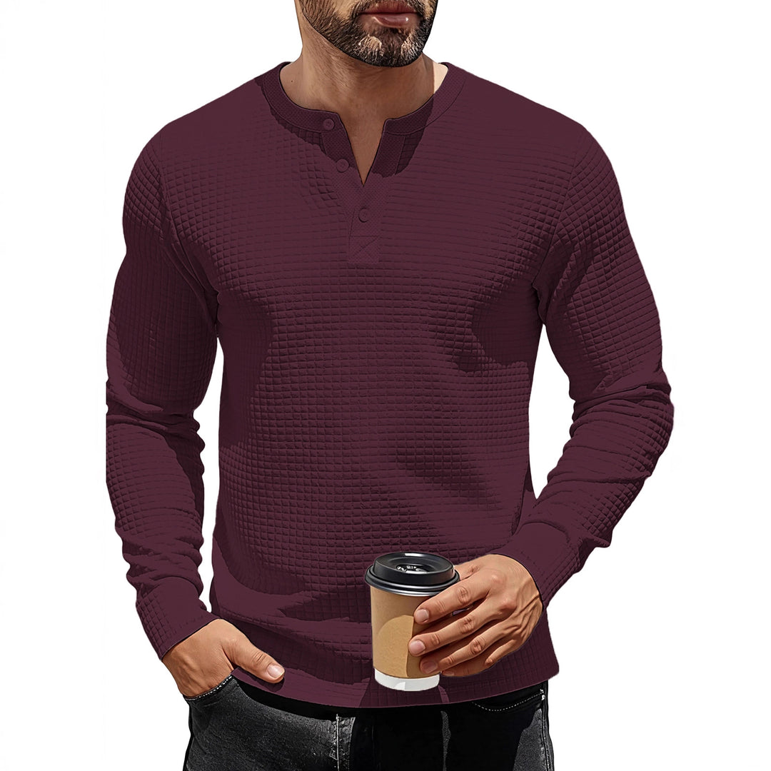 Herren nan strukturiertes Henley-Langarmshirt aus Waffelstrick mit Stehkragen und schmaler Silhouette EB