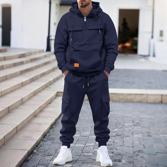 Herren nan technischer Oversize-Hoodie mit Halbzip, Kapuze, Kängurutasche und aufgesetzten Utility-Taschen EB