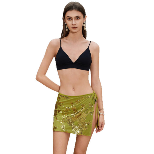 Damen eleganter Badesarong mit funkelnden Pailletten EB