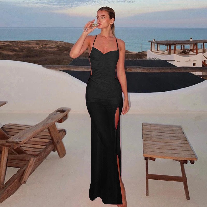 Damen Abendkleid mit tiefem Schlitz und elegantem Raffungselement EB