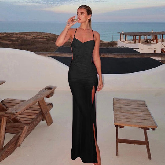 Damen Abendkleid mit tiefem Schlitz und elegantem Raffungselement EB