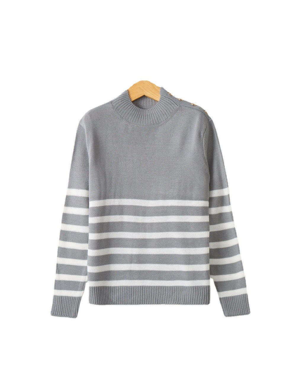 Damen modischer Strickpullover mit Streifenmuster und Knopfdetails EB