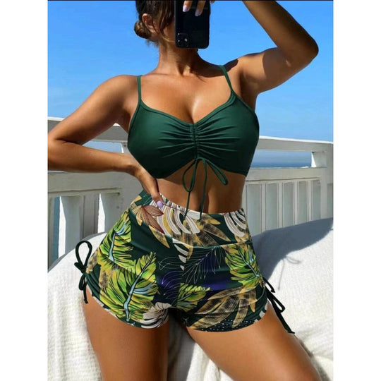 Damen Bikini-Set mit verstellbaren Trägern und floralem Volant EB